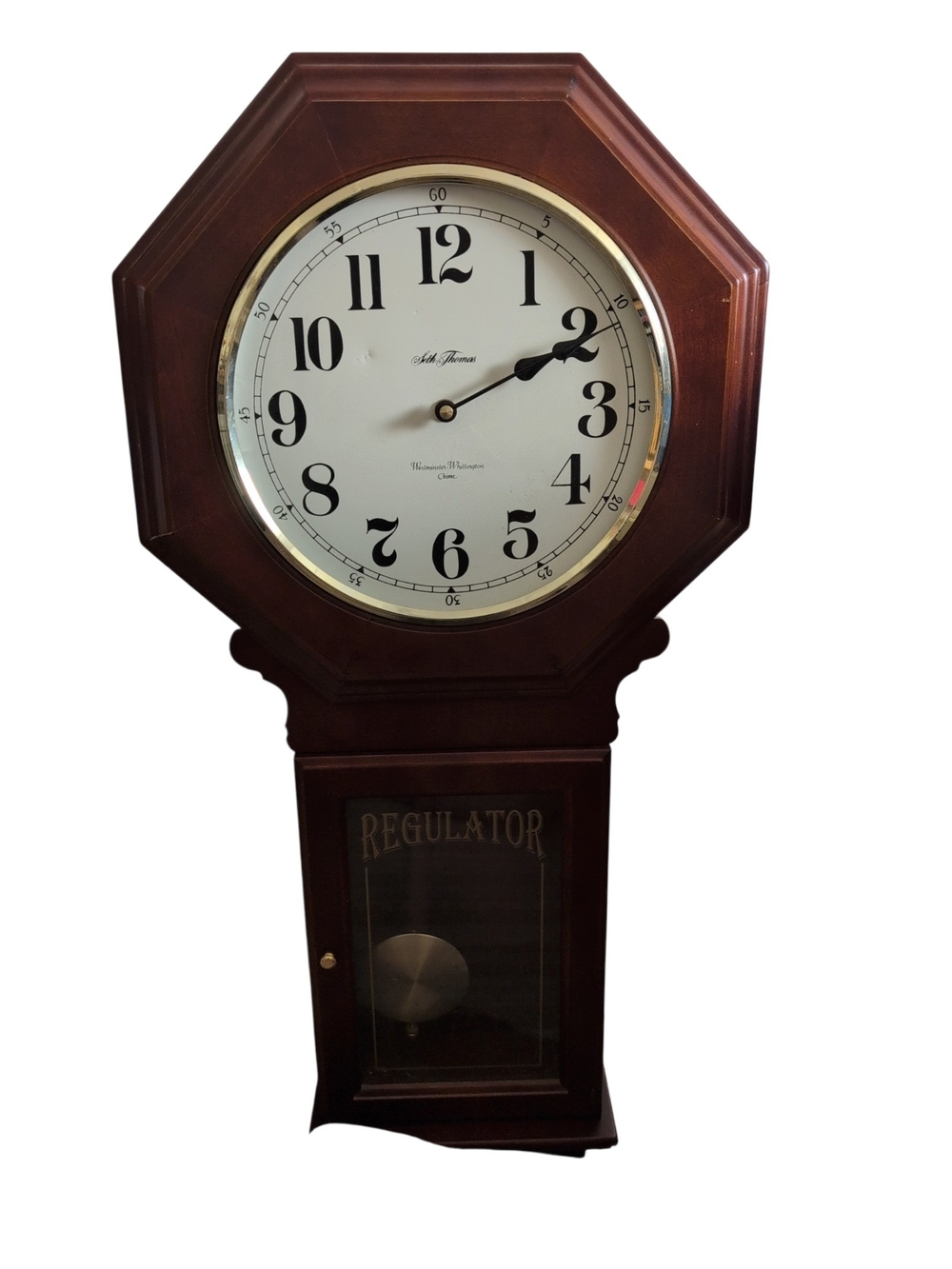 Regulator Wall Clock in Dark Brown Wood 100% Working Including Chime!
